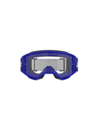 Alpinestars Vision 3 Wordmark Brille, Motocross-Brille, Blau/Klar, Vorderansicht mit blauem A-FLEX-Rahmen und klarer Anti-Beschlag-Sichtscheibe mit „ONE GOAL. ONE VISION.“ Schriftzug, breites blaues Band mit weißem Branding