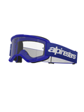 Alpinestars Vision 3 Wordmark Goggles, Motocross-Brille, Blau und Weiß, klares Glas, schwarze Schaumstoffpolsterung, verstellbares blaues elastisches Band mit weißem Wordmark-Logo, belüfteter Rahmen