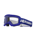 Alpinestars Vision 3 Wordmark Goggles, Motocross-Brille, Blau und Weiß, klares Glas, schwarze Schaumstoffpolsterung, verstellbares blaues elastisches Band mit weißem Wordmark-Logo, belüfteter Rahmen