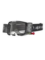 Alpinestars Vision 8 Amber Roll-Off Schutzbrille, Motocross-Brille in Schwarz und Silber mit klarem Roll-Off-System.