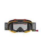 Alpinestars Vision 8 Amber Roll Off veiligheidsbril, motocrossbril voor off-road racing, geel, rood en zwart, heldere lens met geïntegreerd roll-off systeem.