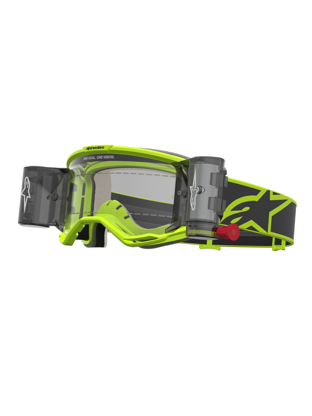 Alpinestars Vision 5 Rora Roll Off motocross veiligheidsbril, geel fluo en zwart, heldere lens met roll-off systeem.