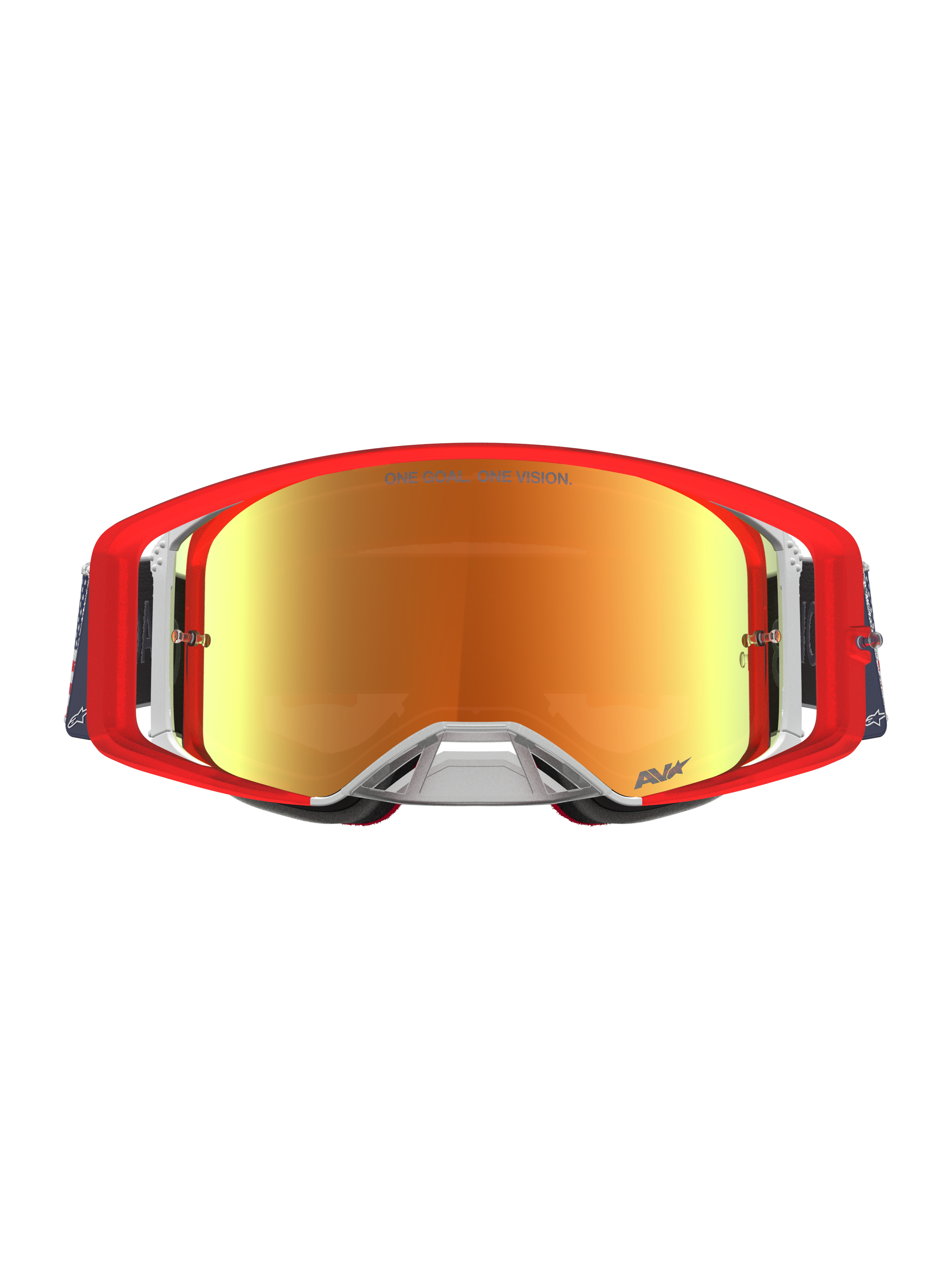 Alpinestars Supertech Fiftyfold Limited Edition, masque de motocross rouge et bleu, écran miroir rouge réfléchissant