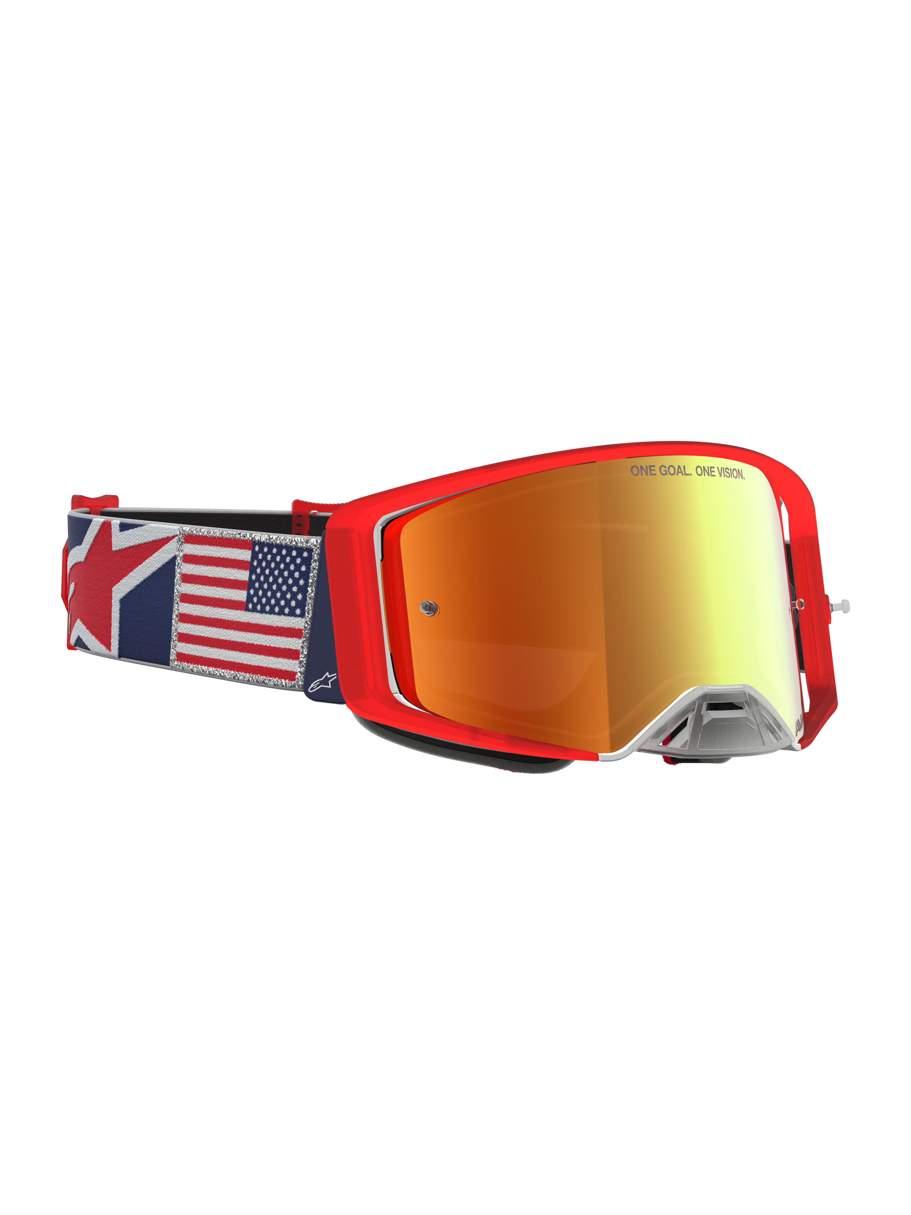 Alpinestars Supertech LE Fiftyfold, masque de motocross rouge, sangle drapeau USA et écran miroir rouge, édition limitée