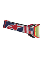 Alpinestars Supertech LE Fiftyfold, masque de motocross bleu et rouge, lentille miroir rouge et patch drapeau USA