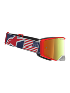 Alpinestars Supertech Fiftyfold, masque de motocross bleu et rouge avec sangle au motif de drapeau américain.