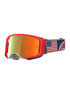 Masque Alpinestars Supertech Fiftyfold Goggles, masque de motocross édition limitée, rouge et bleu, écran miroir et sangle drapeau américain