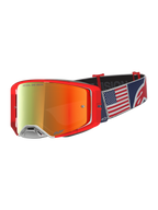Alpinestars Supertech LE Fiftyfold, masque de motocross rouge et bleu, lentille miroir rouge et sangle avec drapeau américain