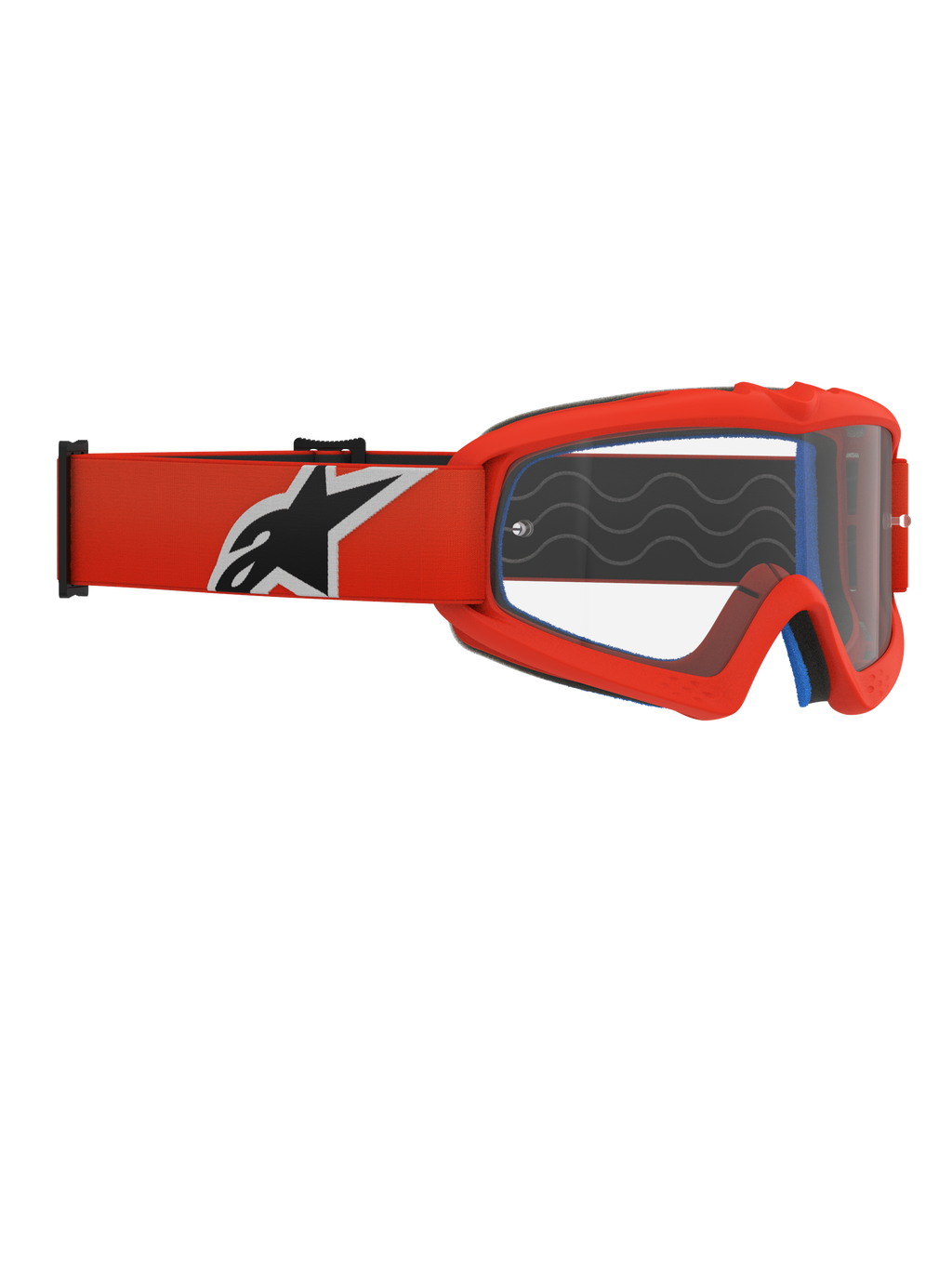 Alpinestars Vision Youth Corp Brille, Jugend-Motocross-Brille, oranger Rahmen und klare Linse, oranges Band mit markantem schwarz-weißen Alpinestars-Logo, sichtbarer blauer Gesichtsschaum, Silikon-Haftwellen, Polycarbonat-Anti-Beschlag-Linse für Offroad-Rennsport