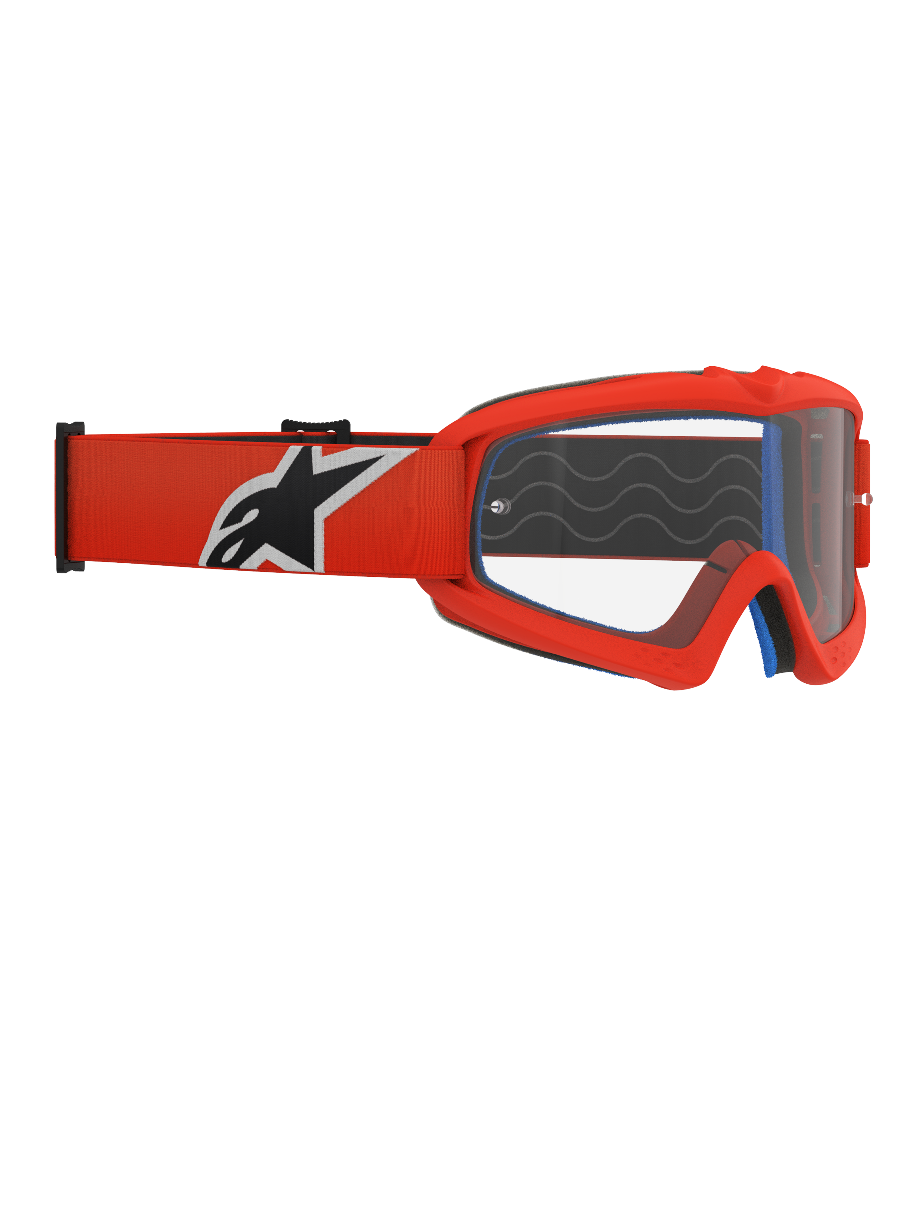 Alpinestars Vision Youth Corp Brille, Jugend-Motocross-Brille, oranger Rahmen und klare Linse, oranges Band mit markantem schwarz-weißen Alpinestars-Logo, sichtbarer blauer Gesichtsschaum, Silikon-Haftwellen, Polycarbonat-Anti-Beschlag-Linse für Offroad-Rennsport