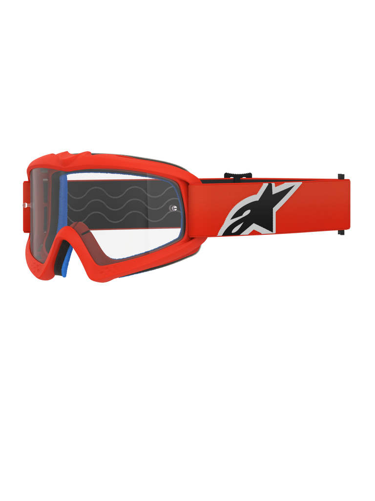 Alpinestars Vision Youth Corp Goggles, Motocross Goggles, Orange and Clear, featuring an orange frame and wide strap with a bold black and white logo, clear anti-fog lens, designed for youth riders and off-road racing.