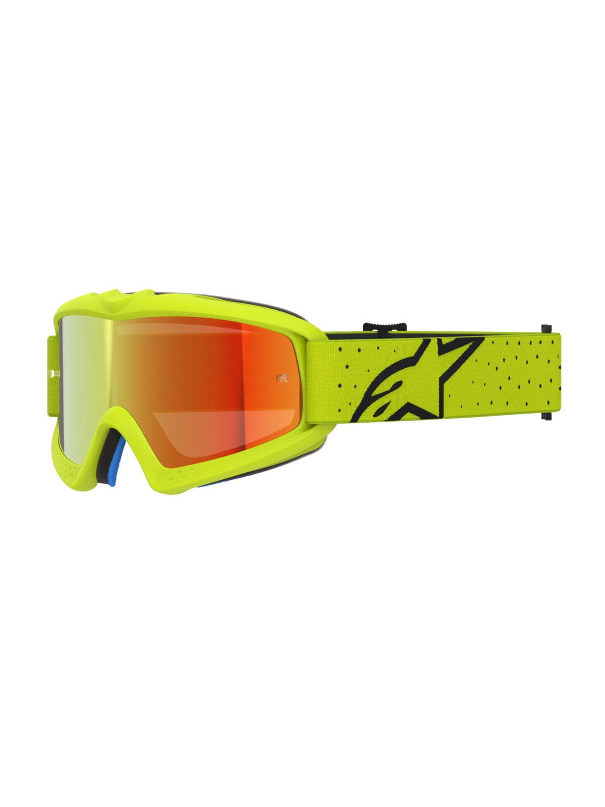Alpinestars Vision Youth Vesta Goggles for youth motocross, with a Yellow Fluo frame, red mirrored lens, and black logo.