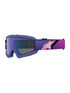 Masque Alpinestars Vision Youth Corp, masque de motocross, violet et rose fluo, avec écran bleu miroir et bandeau dégradé orné du logo Alpinestars blanc, conçu pour les jeunes pilotes tout-terrain