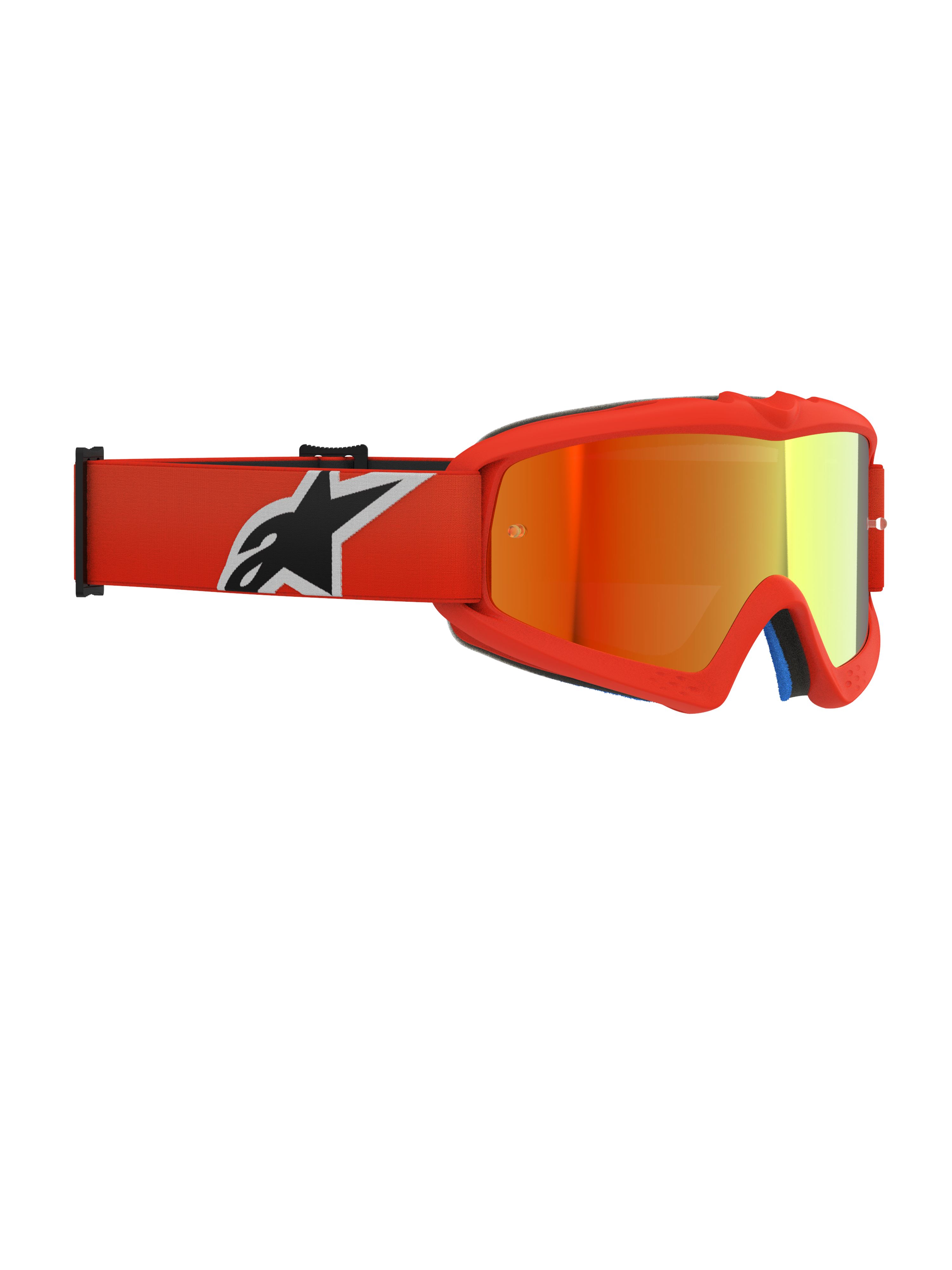 Alpinestars Vision Youth Corp Goggles, motorcrossbril voor de jeugd, oranje frame met Red Mirror lens, voorzien van een oranje geweven band met een zwart-wit logo, ontworpen voor jonge rijders met anti-fog lens en urethaan frame