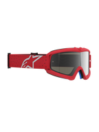 Alpinestars Jeugd Vision Vesta veiligheidsbril, rood en wit, motocrossbril voor jongeren met zilveren spiegellens.