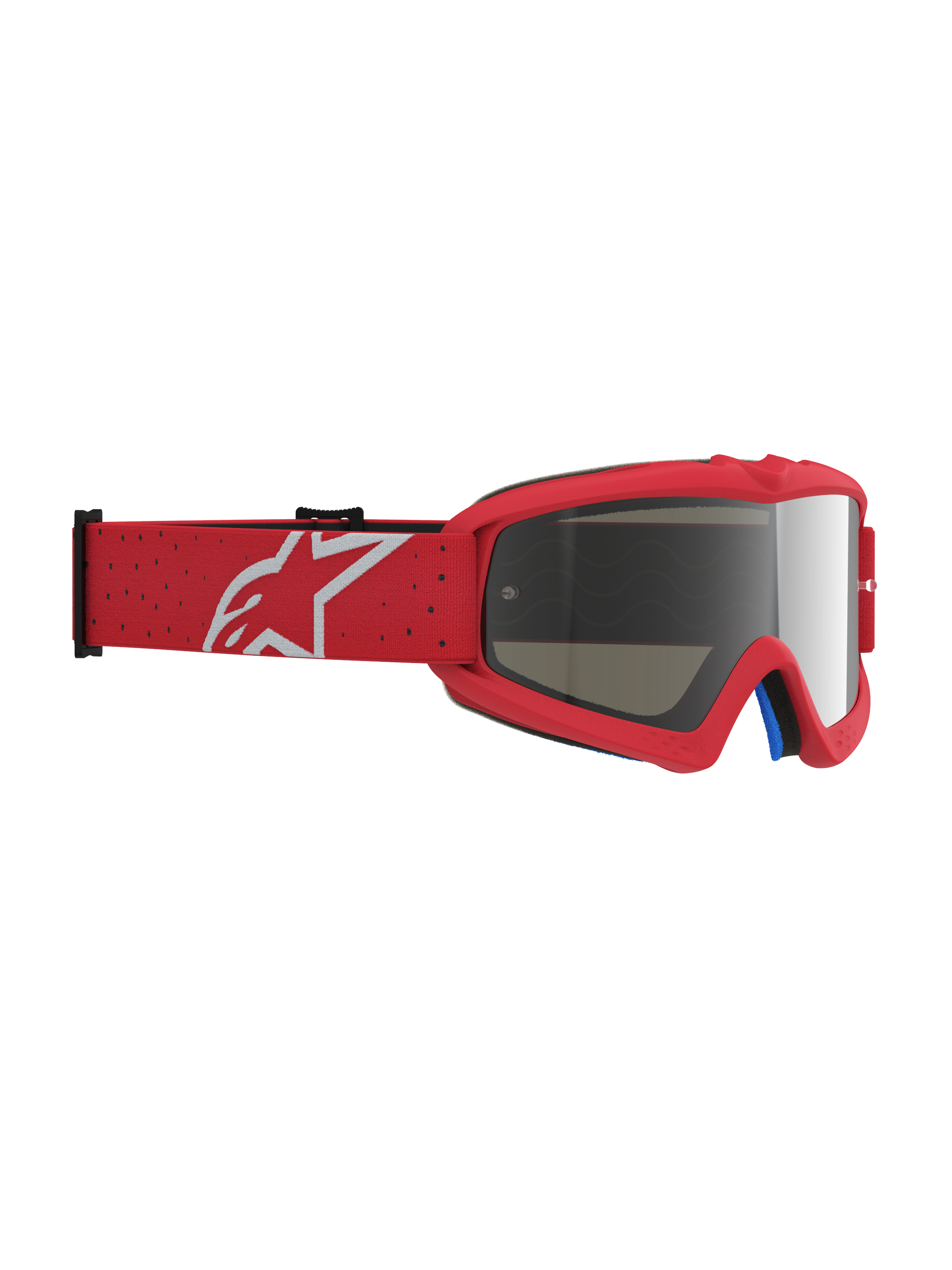 Alpinestars Jeugd Vision Vesta veiligheidsbril, rood en wit, motocrossbril voor jongeren met zilveren spiegellens.