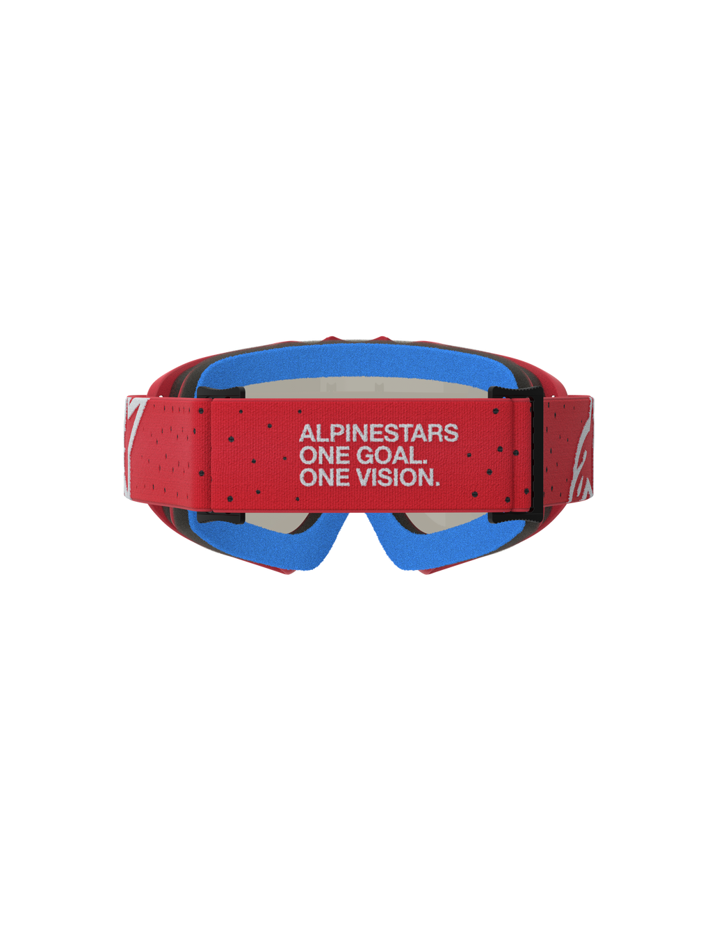 Alpinestars Jeugd Vision Vesta veiligheidsbril, motorcrossbril voor kinderen, rood en blauw, met blauw schuim en merkband.