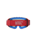 Alpinestars Jeugd Vision Vesta veiligheidsbril, motorcrossbril voor kinderen, rood en blauw, met blauw schuim en merkband.