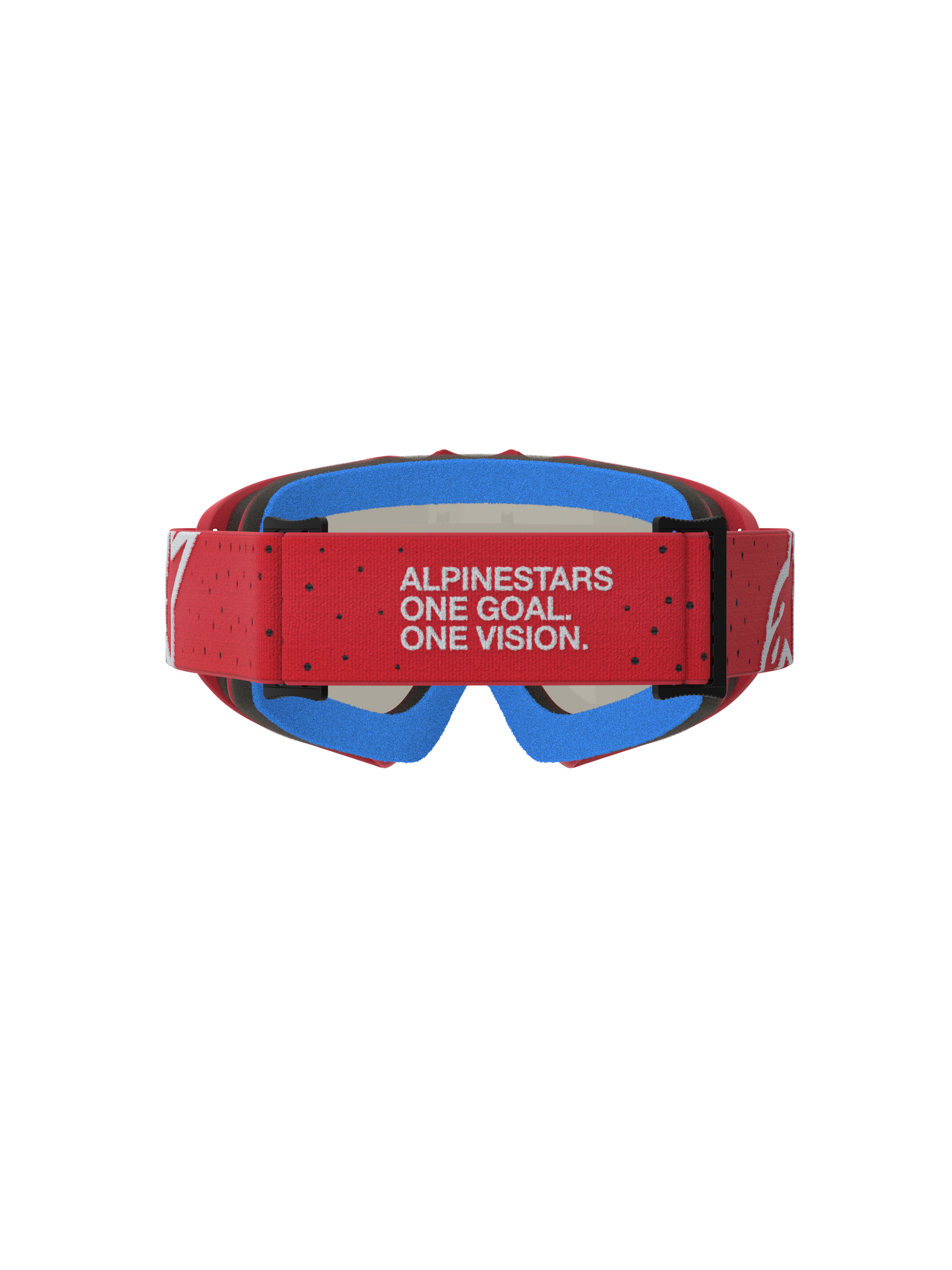 Alpinestars Jeugd Vision Vesta veiligheidsbril, motorcrossbril voor kinderen, rood en blauw, met blauw schuim en merkband.