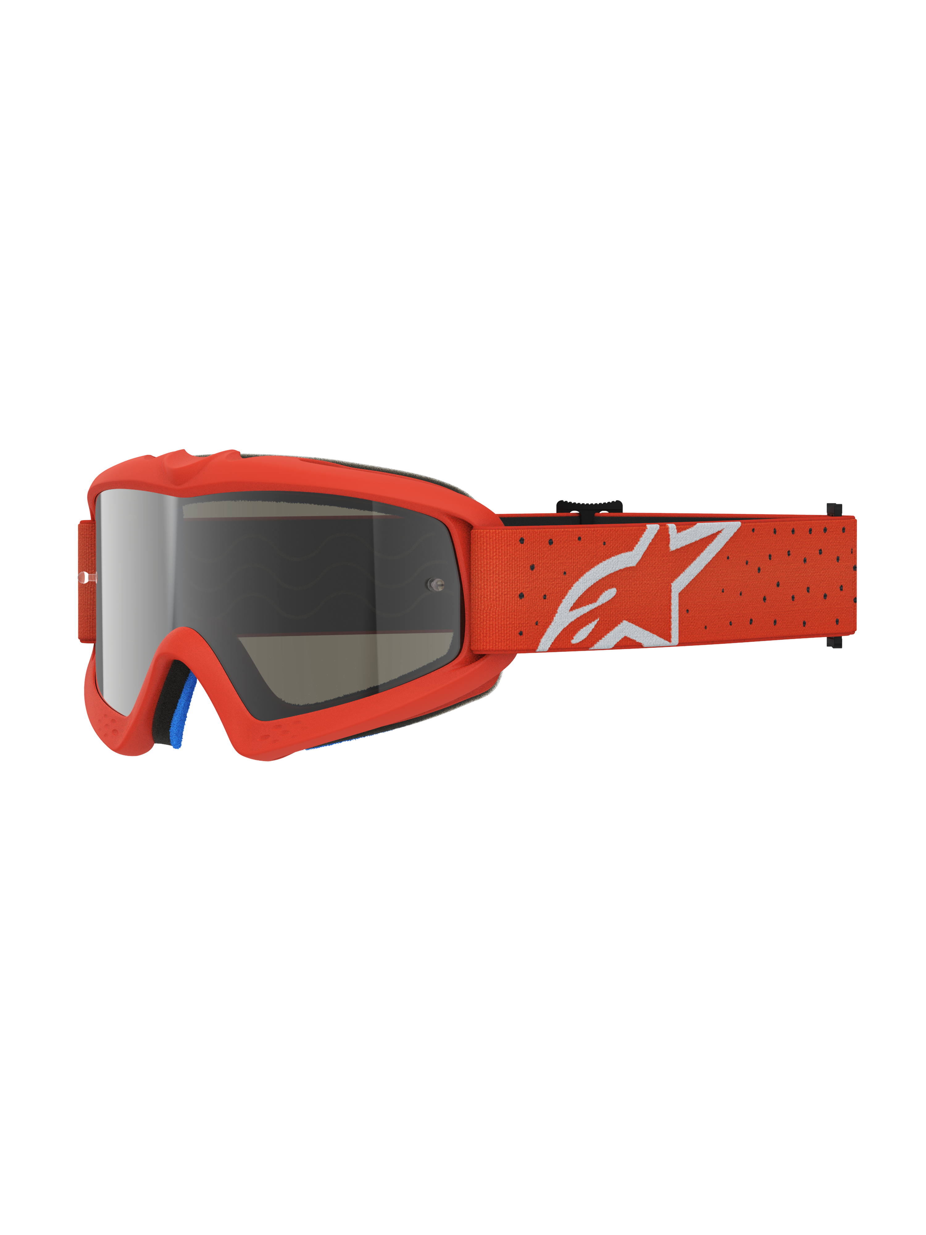 Alpinestars Vision Jugend-Schutzbrille Vesta, Motocross-Schutzbrille in Orange mit silberner Spiegellinse und weißem Stern-Logo.