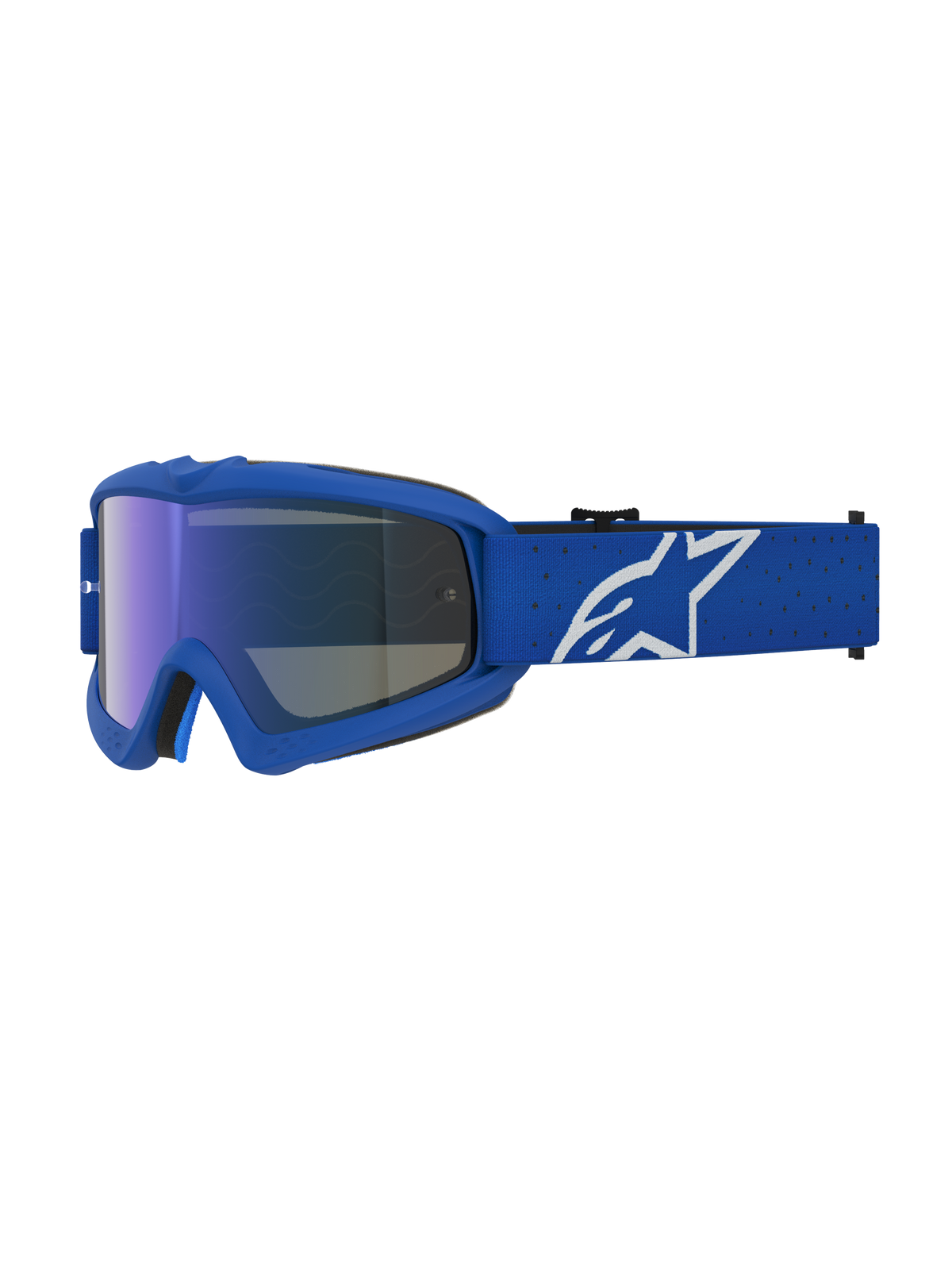 Alpinestars Masque Vision Vesta Junior, masque de motocross bleu et blanc, monture flexible et lentille miroir bleue anti-buée
