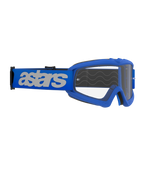 Masque Alpinestars Vision Junior Blaze, masque de motocross, bleu et clair, avec monture bleue et écran clair anti-buée, large bandeau bleu avec logo 'astars' blanc, conçu pour les jeunes pilotes et les formes de visage plus petites, équipement tout-terrain professionnel