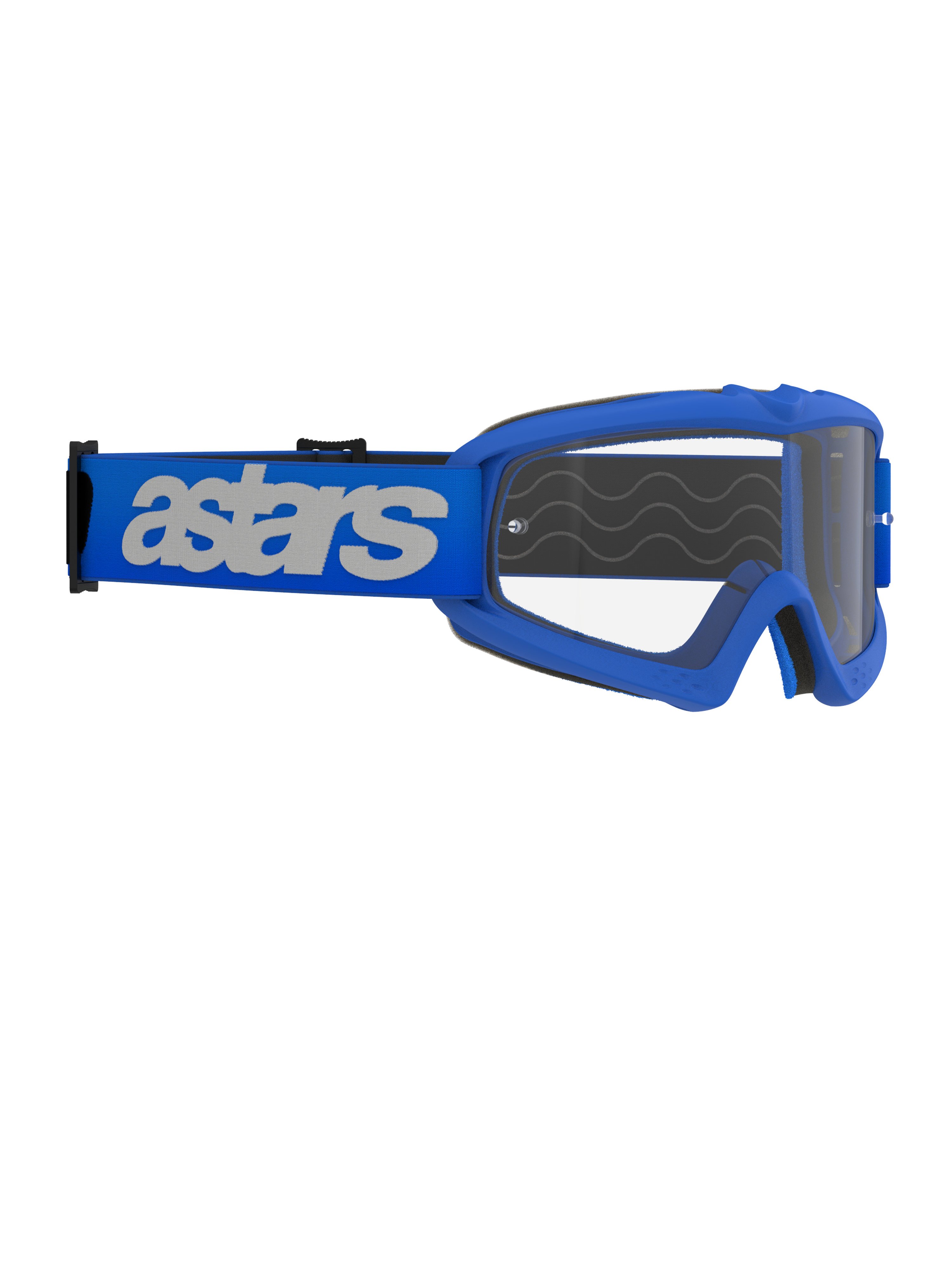 Masque Alpinestars Vision Junior Blaze, masque de motocross, bleu et clair, avec monture bleue et écran clair anti-buée, large bandeau bleu avec logo 'astars' blanc, conçu pour les jeunes pilotes et les formes de visage plus petites, équipement tout-terrain professionnel