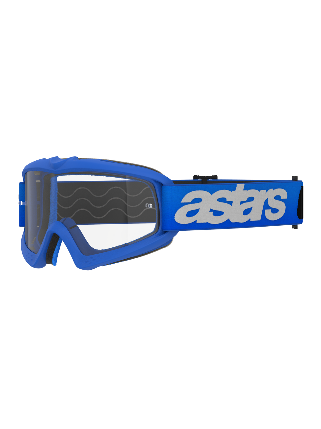 Masque Vision Junior Blaze Alpinestars, masque de motocross et tout-terrain, monture et bandeau bleus avec logo astars blanc, écran en polycarbonate clair, coupe spécifique pour enfant adaptée aux petits casques, équipement de protection oculaire durable pour la course