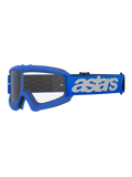 Masque Vision Junior Blaze Alpinestars, masque de motocross et tout-terrain, monture et bandeau bleus avec logo astars blanc, écran en polycarbonate clair, coupe spécifique pour enfant adaptée aux petits casques, équipement de protection oculaire durable pour la course