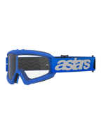 Masque Vision Junior Blaze Alpinestars, masque de motocross et tout-terrain, monture et bandeau bleus avec logo astars blanc, écran en polycarbonate clair, coupe spécifique pour enfant adaptée aux petits casques, équipement de protection oculaire durable pour la course