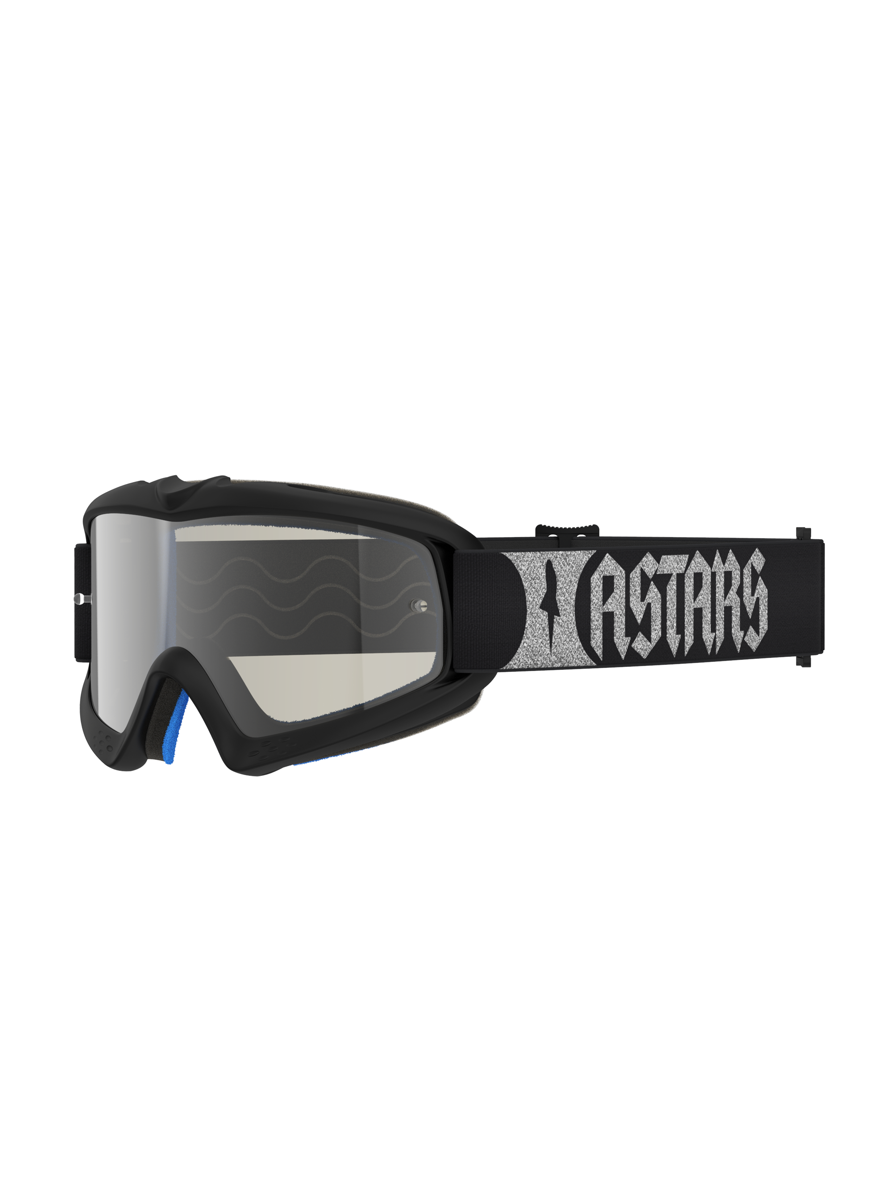 Alpinestars Vision Jeugd Atrox veiligheidsbril voor motorcross, jeugdmodel in zwart en zilver, met een spiegelende anti-condenslens en een logoband.