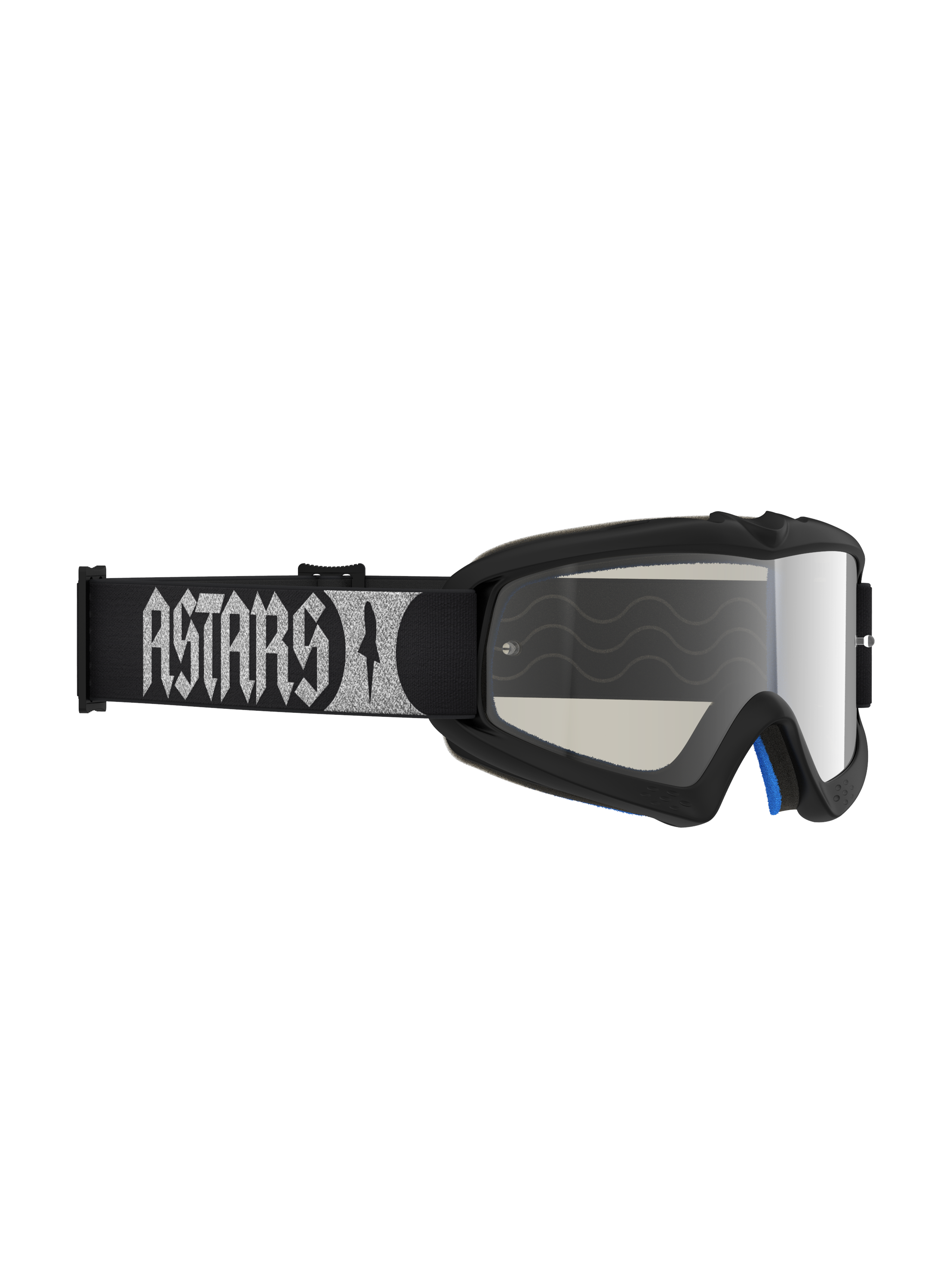 Alpinestars Vision Jeugd Atrox veiligheidsbril voor motocross met zwart frame en zilveren spiegelende anti-condenslens.