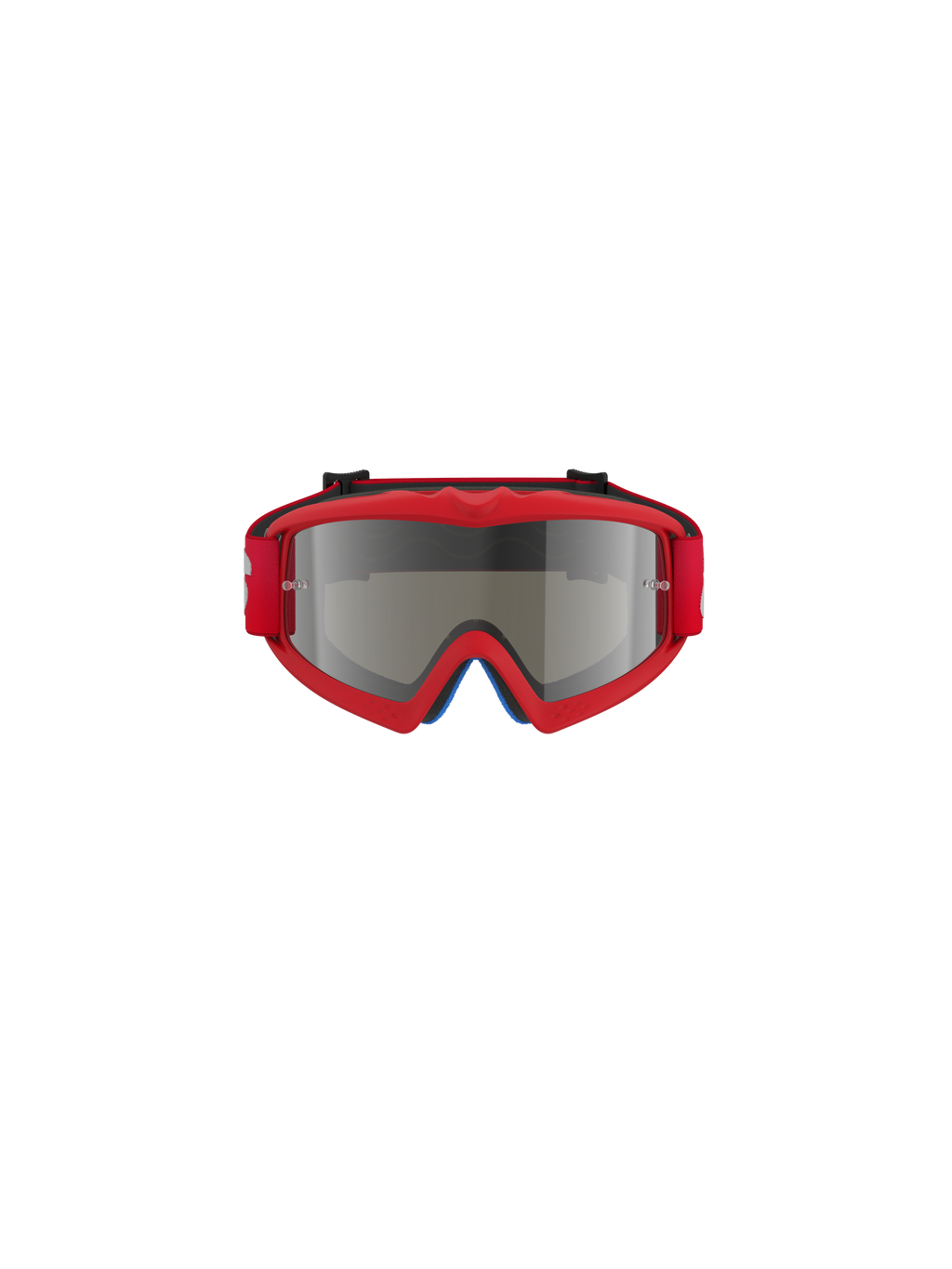 Alpinestars Vision Youth Blaze Brille, Motocross-Schutzbrille, Rot und Silber verspiegelt, Frontansicht, mit leuchtend rotem Urethan-Rahmen und rotem Band, speziell für junge Fahrer mit verspiegelter Linse