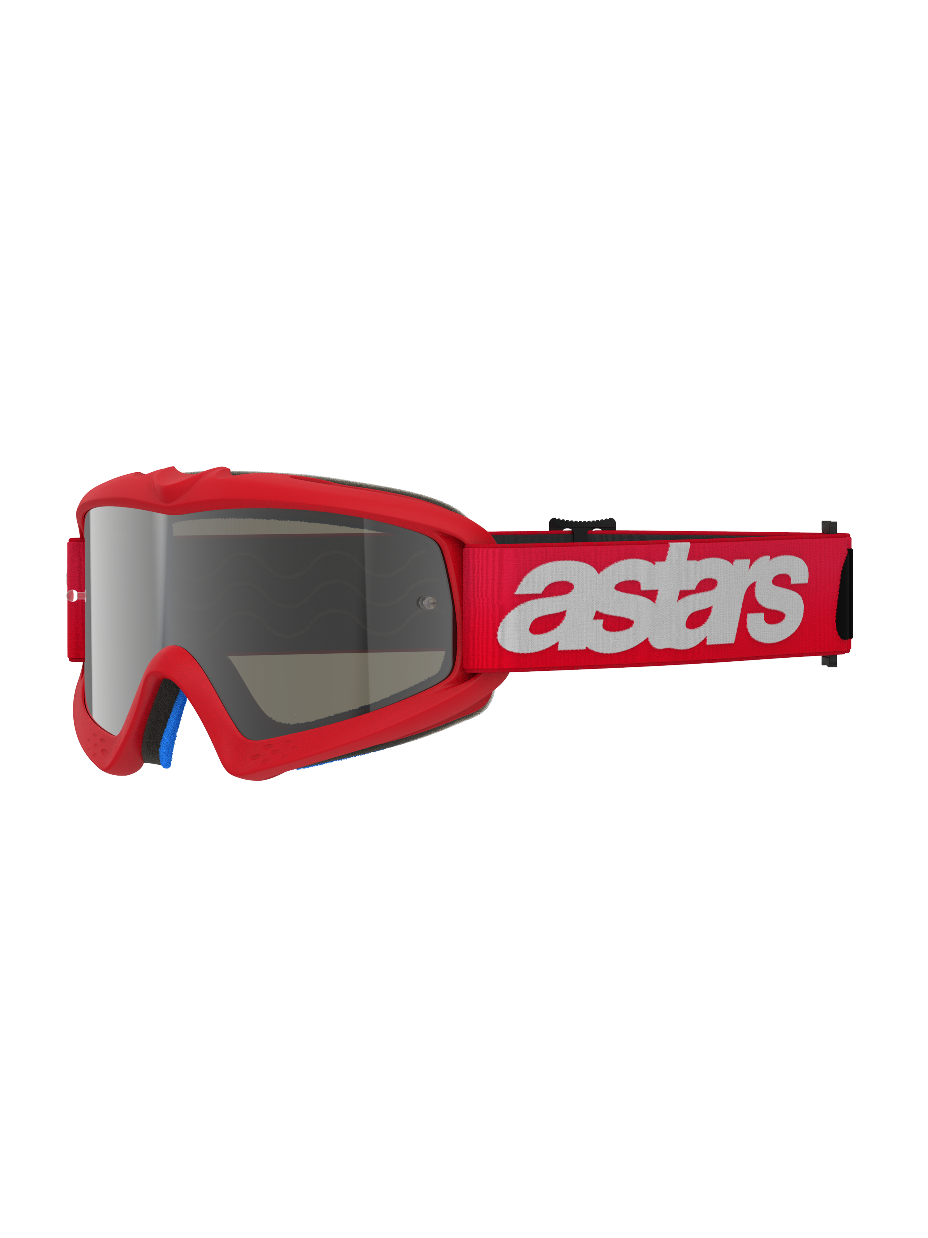Alpinestars Vision Youth Blaze Goggles, motocrossbril, Red Mirror Silver, rood frame met zilveren gespiegelde lens, brede rode band met wit astars-logo, professionele off-road oogbescherming voor jonge rijders