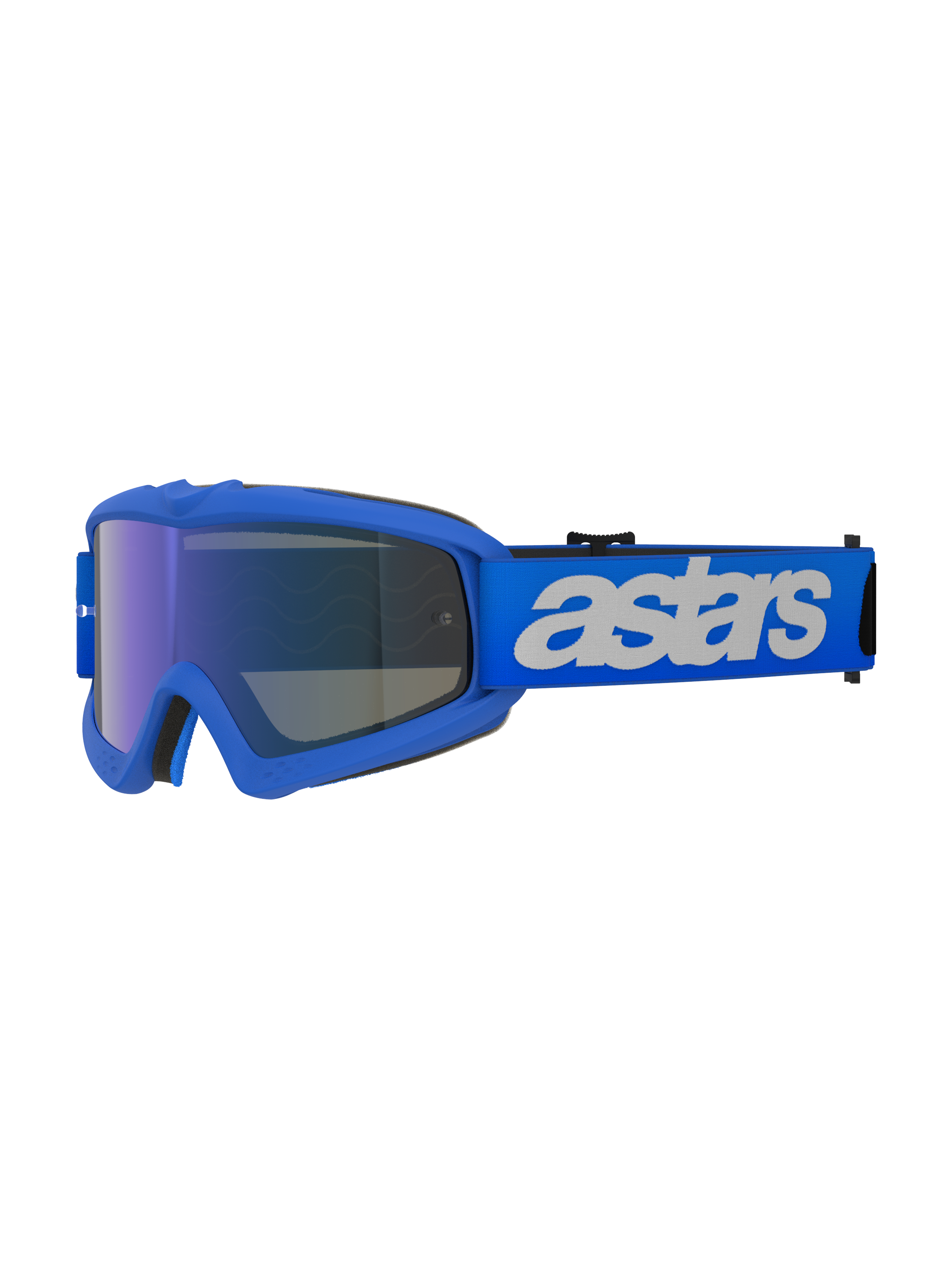 Alpinestars Vision Youth Blaze Goggles, Motocross-Brille, Blue Mirror Blue, blauer Rahmen mit blau verspiegelter Anti-Beschlag-Linse, verstellbares blaues Band mit weißem „astars“-Logo, spezialisierte Schutzbrille für junge Fahrer