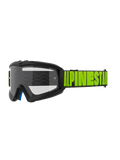 Alpinestars Vision Youth Hollow en Vision 5 Hollow crossbril, motocross- en off-roadbril, houtskoolgrijs frame met fluo geel Alpinestars-logo op een zwarte band, heldere lens, blauwe schuimlaag aan de binnenkant, modern gestroomlijnd ontwerp voor jeugd en volwassenen
