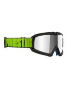Alpinestars Vision Youth Hollow Goggles, Jugend-Motocross-Brille, anthrazitgrauer Rahmen mit silber verspiegeltem Glas, neongelbes und schwarzes Band mit auffälligem Alpinestars-Branding, professioneller Augenschutz für den Offroad-Rennsport