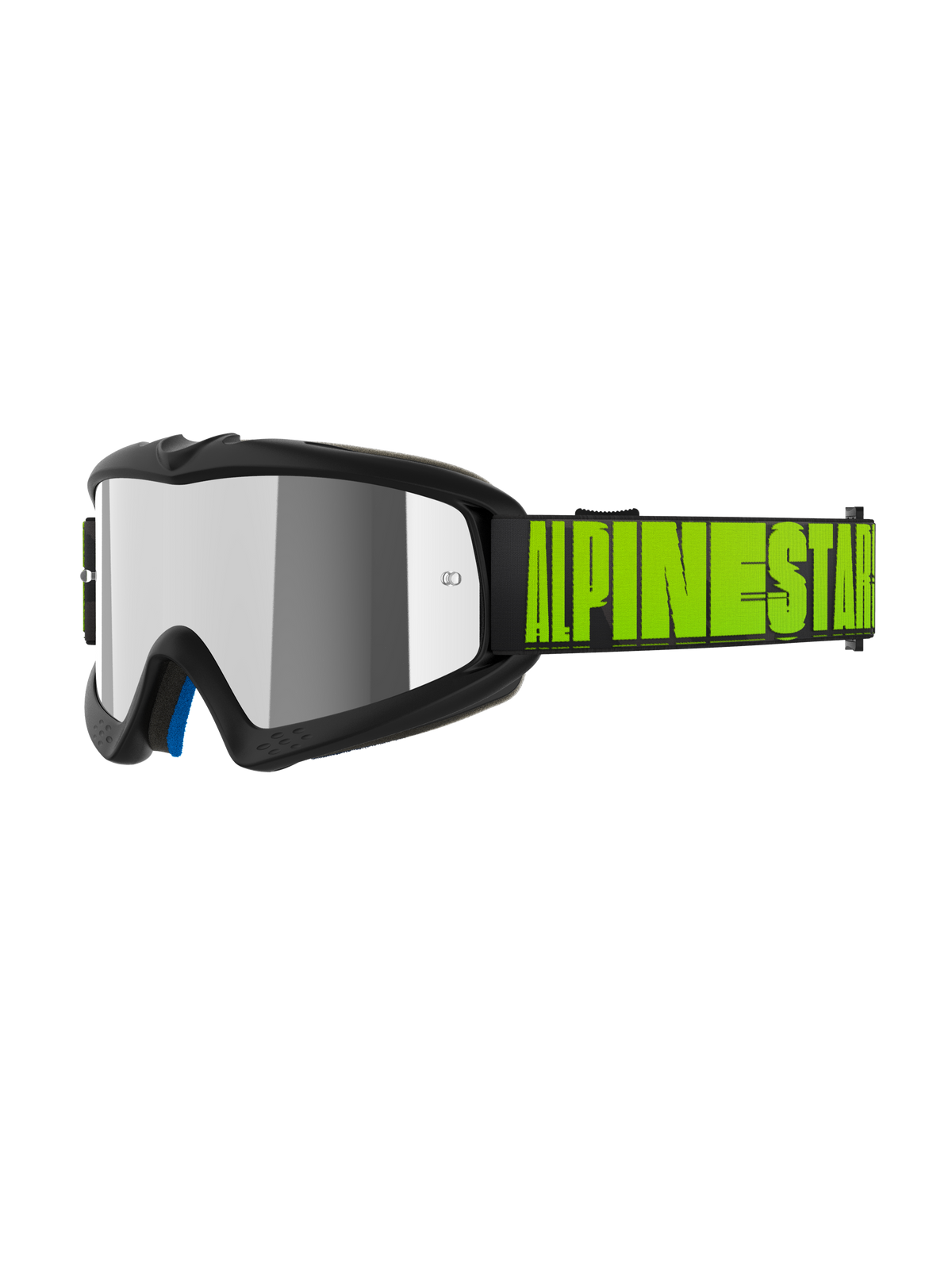 Alpinestars Vision Youth Hollow Goggles, Jugend-Motocross-Brille, Anthrazit und Neongelb, silber verspiegeltes Glas, schwarzes Brillenband mit auffälligem neongelbem Alpinestars-Logo, blaue Innenpolsterung, spezielle Passform für jugendliche Fahrer