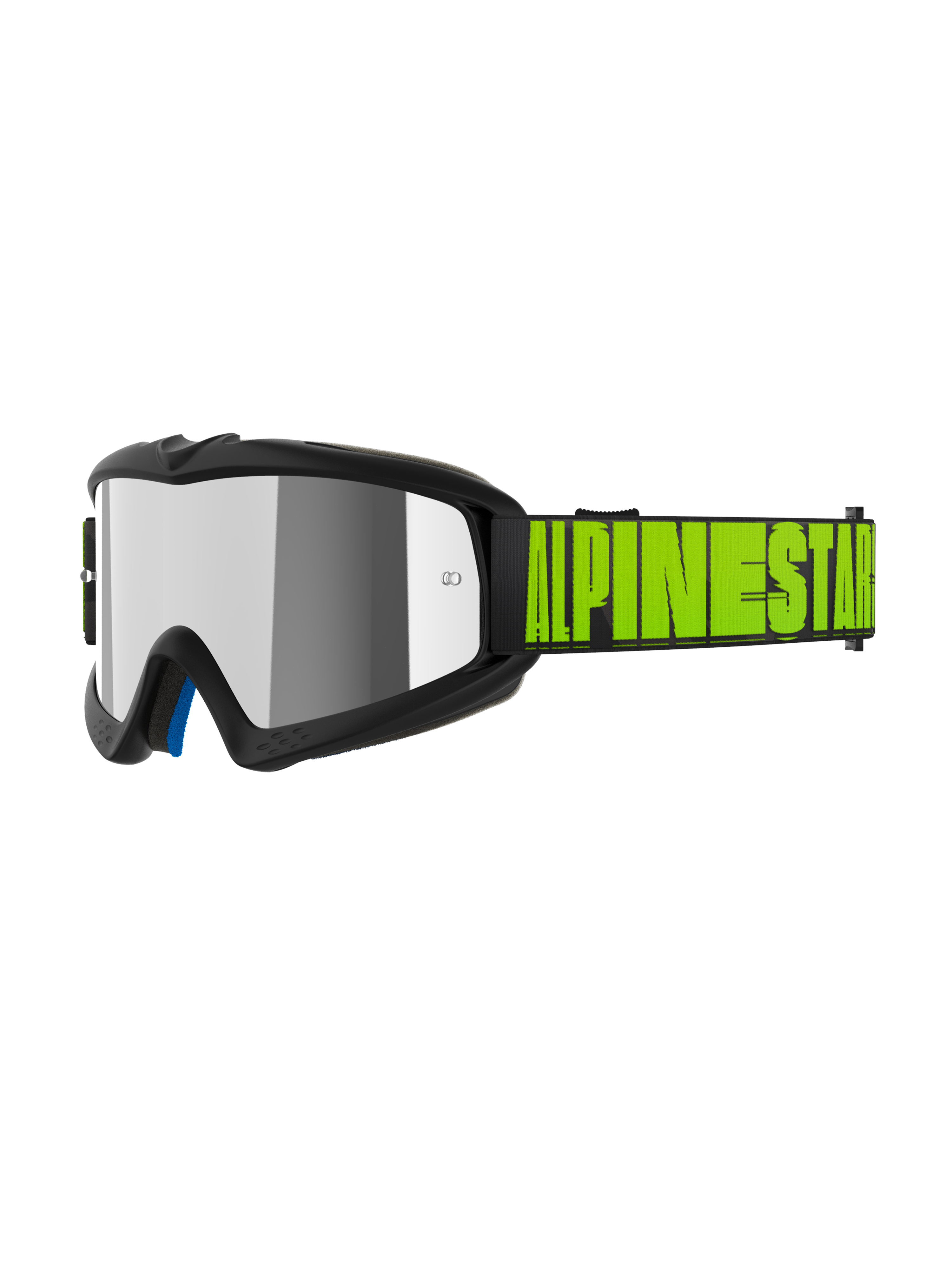 Alpinestars Vision Youth Hollow Goggles, Jugend-Motocross-Brille, Anthrazit und Neongelb, silber verspiegeltes Glas, schwarzes Brillenband mit auffälligem neongelbem Alpinestars-Logo, blaue Innenpolsterung, spezielle Passform für jugendliche Fahrer