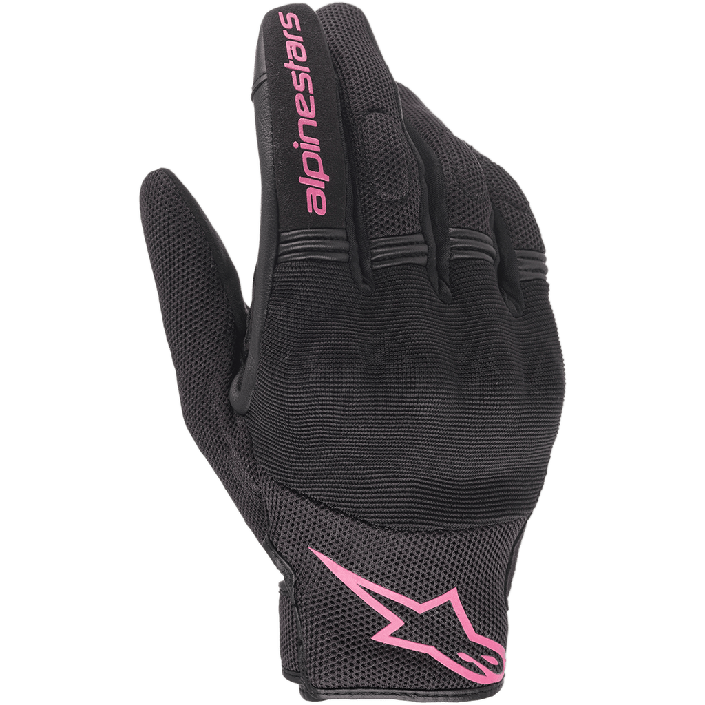 Alpinestars Stella Copper dameshandschoenen, urban motorhandschoenen, zwart en fuchsia, voorzien van ademend mesh-textiel met bedekte harde knokkelbescherming, roze Alpinestars-branding op de wijsvinger en manchet