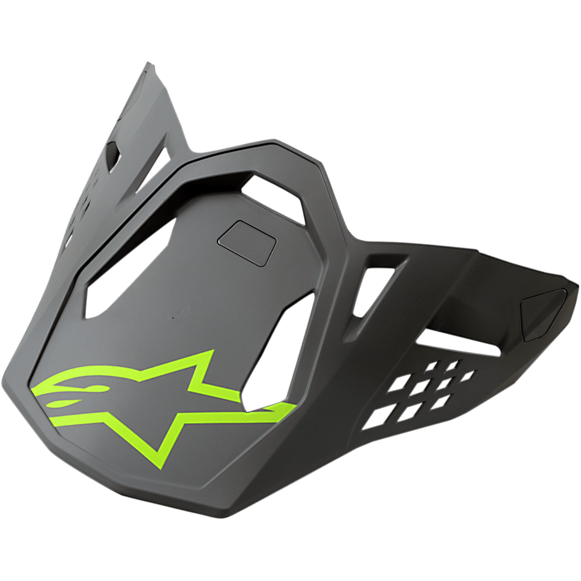 Alpinestars S-M8 helmvizier Radium, motorrace helmvizier, grijs met neongeel Alpinestars-logo, hoekig aerodynamisch ontwerp met ventilatie-openingen