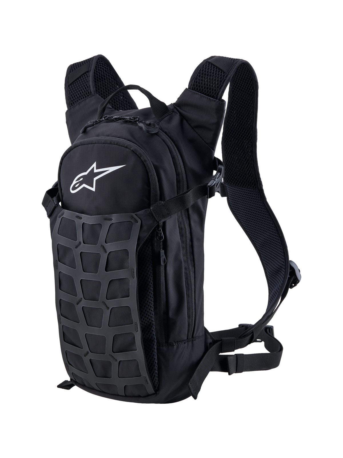 Alpinestars sac à dos AT-9, sac à dos de motocross et pour l'usage quotidien, noir et gris foncé, textile durable avec bretelles rembourrées, grille utilitaire frontale et logo Alpinestars blanc