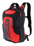 Sac à dos Alpinestars MM93 City Hunter V2, noir et rouge, sac à dos de moto sportif avec bretelles ergonomiques rembourrées, compartiments multiples avec tirettes rouges, panneau avant rouge vif avec logo MM93 et éléments graphiques Marc Marquez, polyfibre durable, design profilé