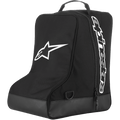 Alpinestars Laarzentas, opslag voor motorcrossuitrusting, zwart met wit sterlogo en verticaal woordmerk, draaghendel aan de bovenkant, versterkte basis van zeildoek, duurzaam 600D polyester, ontworpen voor off-road schoeisel