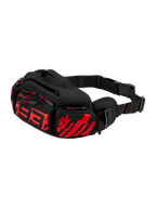 Alpinestars MM93 Waist Bag, motorheuptas, zwart met fluorood en helderrood, voorzien van een gestileerd rood 93-logo op de voorkant, meerdere opbergvakken met ritssluiting en rode trekkers, verstelbare zwarte heupband met gesp, duurzame textielconstructie
