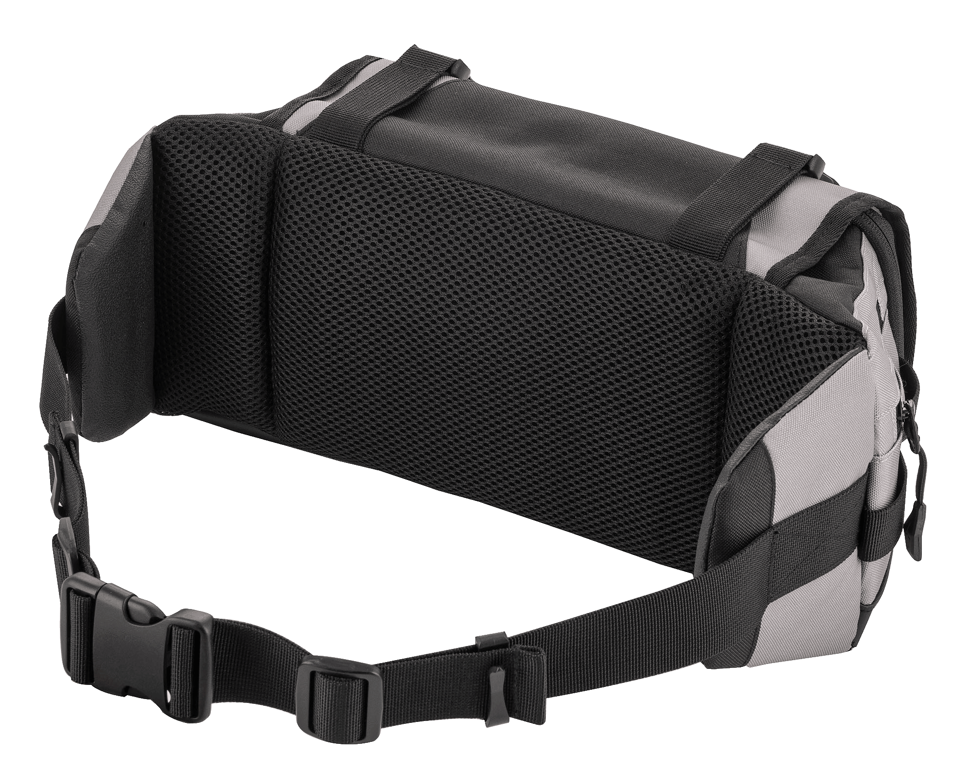 Alpinestars Tech Tool Pack, Grau Schwarz, Rückansicht mit Air-Mesh-Rückenpolster für Belüftung und Komfort, verstellbarer Hüftgurt mit robuster Schnalle, strapazierfähige Textilkonstruktion für Offroad- und Enduro-Einsätze