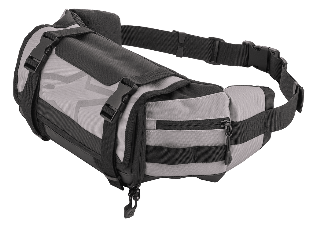 Alpinestars Tech Tool Pack, graue und schwarze Enduro-Gürteltasche, Motorrad-Werkzeugaufbewahrung, verstellbare Gurte mit Kunststoffschnallen, großes Stern-Logo, strapazierfähige Gewebekonstruktion, kompaktes Design