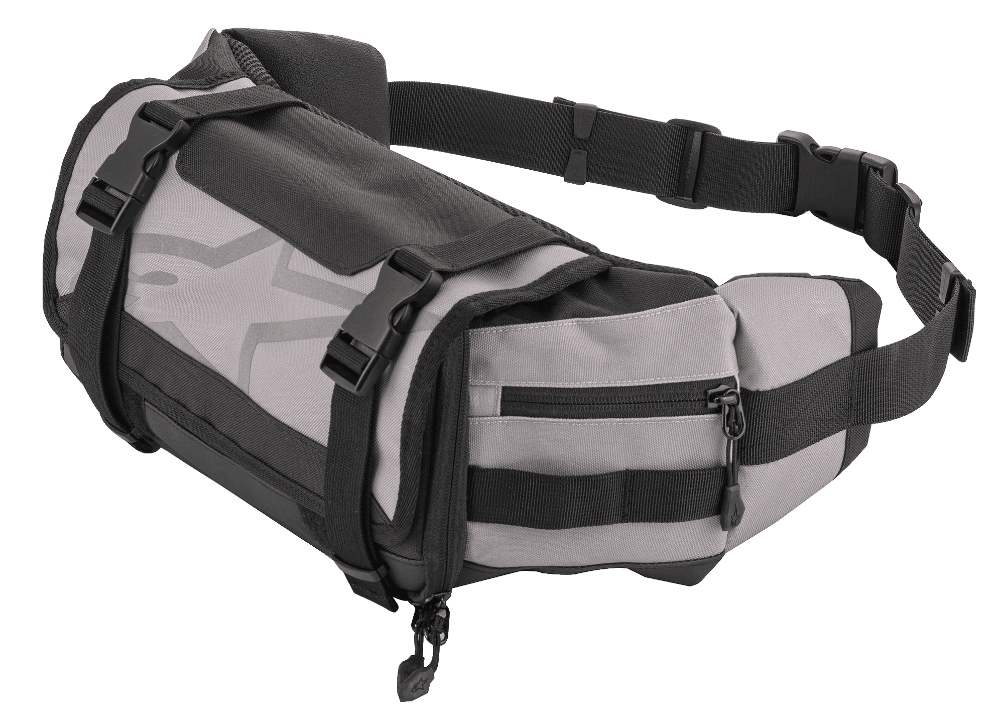Alpinestars Tech Tool Pack, graue und schwarze Enduro-Gürteltasche, Motorrad-Werkzeugaufbewahrung, verstellbare Gurte mit Kunststoffschnallen, großes Stern-Logo, strapazierfähige Gewebekonstruktion, kompaktes Design