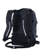 Alpinestars AMP-7 rugzak, technische motorrugzak, zwart, achteraanzicht met ergonomische geventileerde gewatteerde schouderbanden, ademend mesh-rugpaneel, borstband en heupbandsysteem