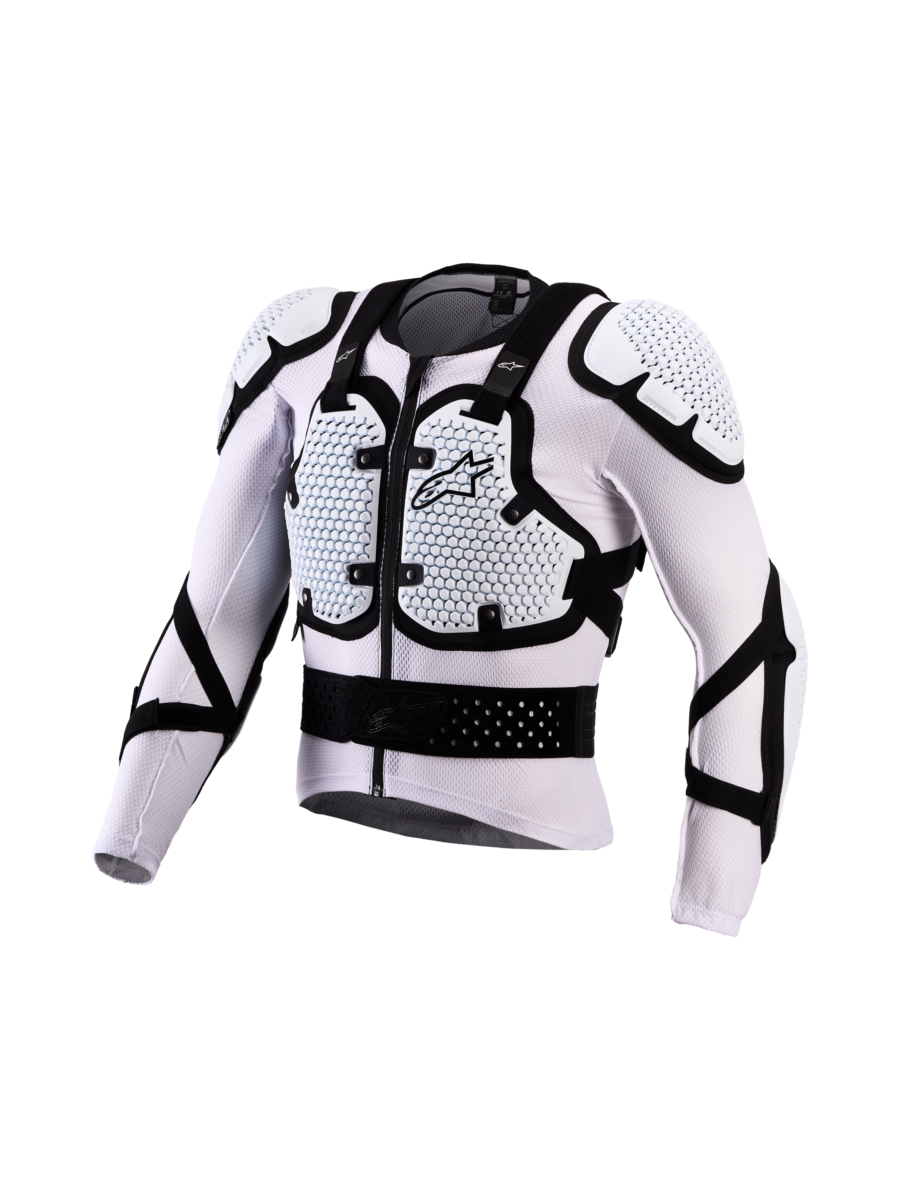 Alpinestars Bionic Action V3 beschermjas, motorcross beschermende uitrusting, wit en zwart, ademend mesh met A-Morph technologie, CE-gecertificeerd.